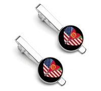 Fermacravatta con bandiera americana e bandiera dell'Eritrea per uomo, fermacravatta rotondo e gemelli per accessori di abbigliamento di lusso, 2 pezzi - A0B1
