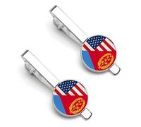 Fermacravatta con bandiera americana e bandiera dell'Eritrea, tema bandiera dell'Eritrea, per uomo, fermacravatta rotondo e gemelli, set per accessori di abbigliamento di lusso, 2 pezzi e 1 e 2 e 3 pe
