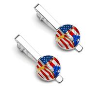 Fermacravatta con bandiera americana e bandiera di Porto Rico per uomo, fermacravatta rotondo e gemelli per accessori di abbigliamento di lusso, 2 pezzi