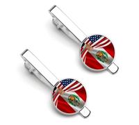 Fermacravatta con bandiera americana e bandiera peruviana per uomo, fermacravatta rotondo e gemelli, set per accessori di abbigliamento di lusso, 2 pezzi, 1 pezzo e 4 pezzi