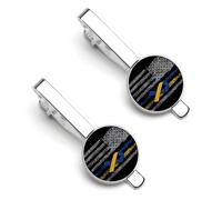 Fermacravatta con bandiera americana per uomo, con scritta "Down Syndrome Awareness", fermacravatta rotondo e gemelli, set per accessori di abbigliamento di lusso, 2 pezzi - O7DS