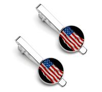 Fermacravatta con bandiera americana strappata e rotta per uomo, fermacravatta rotondo e gemelli per accessori di abbigliamento di lusso, 2 pezzi-O7DS-1