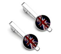 Fermacravatta con bandiera britannica strappata e rotta per uomo, fermacravatta rotondo e gemelli, set da 2 pezzi per accessori di abbigliamento di lusso - O7DS-1