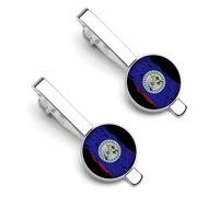 Fermacravatta con bandiera del Belize strappata e rotta per uomo, fermacravatta rotondo e set di gemelli per accessori di abbigliamento di lusso, 2 pezzi-O7DS-1