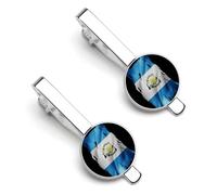 Fermacravatta con bandiera del Guatemala strappata e rotta per uomo, fermacravatta rotondo e gemelli, set da 2 pezzi per accessori di abbigliamento di lusso - O7DS-1