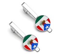 Fermacravatta con bandiera del Messico e Porto Rico per uomo, fermacravatta rotondo e gemelli, set per accessori di abbigliamento di lusso, 2 pezzi - A0B1