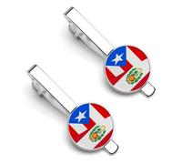Fermacravatta con bandiera del Perù e metà Porto Rico, per uomo, fermacravatta rotondo e gemelli, set da 2 pezzi per accessori di abbigliamento di lusso&-A0B1