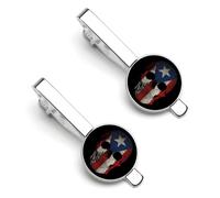 Fermacravatta con bandiera del Porto Rico e teschio, per uomo, fermacravatta rotondo e gemelli, set per accessori di abbigliamento di lusso, 2 pezzi, 1 pezzo e 10 pezzi