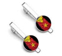 Fermacravatta con bandiera del Tigray strappata e rotta per uomo, fermacravatta rotondo e set di gemelli per accessori di abbigliamento di lusso, 2 pezzi - O7DS