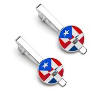 Fermacravatta con bandiera della Repubblica Dominicana e mezza Porto Rico per uomo, fermacravatta rotondo e gemelli per accessori di abbigliamento di lusso, 2 pezzi - A0B1