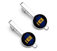 Fermacravatta con bandiera delle Barbados per uomo, fermacravatta rotondo e gemelli, set per accessori di abbigliamento di lusso, 2 pezzi e 1 pezzo e 13 pezzi