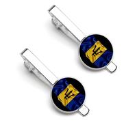 Fermacravatta con bandiera delle Barbados strappata e rotta per uomo, fermacravatta rotondo e gemelli, set per accessori di abbigliamento di lusso, 2 pezzi-O7DS-1