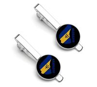 Fermacravatta con bandiera delle Barbados, tema bandiera, per uomo, fermacravatta rotondo e gemelli, set per accessori di abbigliamento di lusso, 2 pezzi, 1 pezzo e 12 pezzi