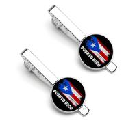 Fermacravatta con bandiera di Porto Rico per uomo, fermacravatta rotondo e gemelli, set per accessori di abbigliamento di lusso, 2 pezzi-1