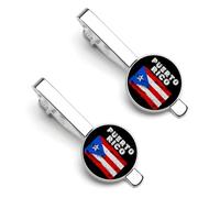 Fermacravatta con bandiera di Porto Rico Puerto Flag Theme per uomo, fermacravatta rotondo e gemelli per accessori di abbigliamento di lusso 2 pezzi e 10 pezzi