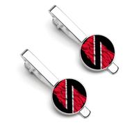 Fermacravatta con bandiera di Trinidad e Tobago strappata e rotta per uomo, fermacravatta rotondo e gemelli per accessori di abbigliamento di lusso, 2 pezzi - O7DS