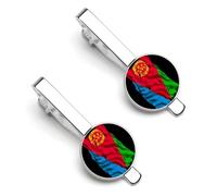Fermacravatta con bandiera eritrea strappata e rotta per uomo, fermacravatta rotondo e gemelli per accessori di abbigliamento di lusso, 2 pezzi-O7DS-1
