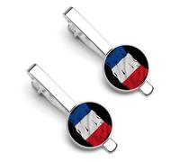 Fermacravatta con bandiera francese strappata e rotta per uomo, fermacravatta rotondo e gemelli, set per accessori di abbigliamento di lusso, 2 pezzi-O7DS-1