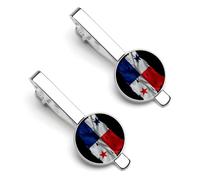 Fermacravatta con bandiera panamense strappata e rotta per uomo, fermacravatta rotondo e gemelli per accessori di abbigliamento di lusso, 2 pezzi - O7DS