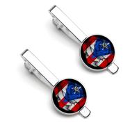 Fermacravatta con bandiera Porto Rico per uomo, fermacravatta rotondo e gemelli, set per accessori di abbigliamento di lusso, 2 pezzi - O7DS
