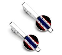 Fermacravatta con bandiera thailandese strappata e rotta per uomo, fermacravatta rotondo e gemelli per accessori di abbigliamento di lusso, 2 pezzi - O7DS