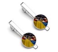 Fermacravatta con bandiera ucraina e statunitense per uomo, fermacravatta rotondo e gemelli, set per accessori di abbigliamento di lusso, 2 pezzi