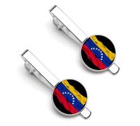 Fermacravatta con bandiera venezuelana strappata e rotta per uomo, fermacravatta rotondo e gemelli, set per accessori di abbigliamento di lusso, 2 pezzi - O7DS