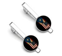 Fermacravatta con tema bandiera americana di Porto Rico per uomo, fermacravatta rotondo e gemelli per accessori di abbigliamento di lusso, 2 pezzi e 18 pezzi