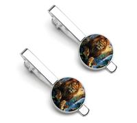 Fermacravatta da uomo a forma di leone selvatico, classico, confezione da 2 pezzi, regalo per anniversario e lavoro, 5.5x2.2cm, PU