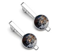 Fermacravatta da uomo con leopardi e gatto selvatico, classico, confezione da 2 clip con chiusura, regalo per anniversario di lavoro, 5.5x2.2cm, PU