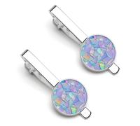 Fermacravatta da uomo con schegge di vetro color arcobaleno pastello, ideale per abiti classici, 2 pezzi, in acciaio inossidabile.