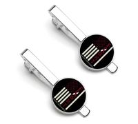 Fermacravatta da uomo con testa e collo a forma di squadra di supporto per il cancro al seno, fermacravatta rotondi e set di gemelli per accessori di abbigliamento di lusso, 2 pezzi