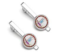 Fermacravatta da uomo divertente con stemma dello stato della Virginia, colore argento, ideale per affari, anniversari e matrimoni (2 pezzi).