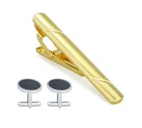 Fermacravatta dorata, ferma cravatta da uomo, fermacravatta uomo, in metallo, oro, con 1 paio gemelli rotondi, per affari, feste, matrimoni, Incontri ricreativi