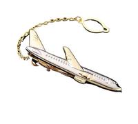 Fermacravatta Fermacravatta da uomo semplice da 2 pezzi, placcatura dorata, a forma di aeroplano, for gemelli da aereo pilota