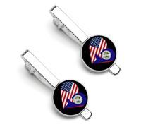 Fermacravatta Hearts America con bandiera degli Stati Uniti e del Belize per uomo, fermacravatta rotondo e gemelli, set per accessori di abbigliamento di lusso, 2 pezzi