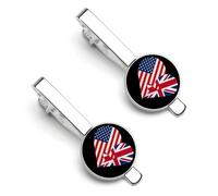 Fermacravatta Hearts America con bandiera USA e Gran Bretagna per uomo, fermacravatta rotondo e gemelli, set per accessori di abbigliamento di lusso, 2 pezzi