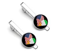 Fermacravatta Hearts America con bandiera USA e irlandese per uomo, fermacravatta rotondo e gemelli, set per accessori di abbigliamento di lusso, 2 pezzi