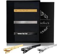 Fermacravatta per uomo, personalizzato oro argento nero 3 pezzi set, metallo scatola incisa (tie-2)