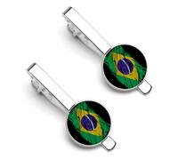 Fermacravatta vintage con bandiera brasiliana strappata e rotta per uomo, fermacravatta rotondo e gemelli per accessori di abbigliamento di lusso, 2 pezzi - O7DS