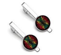 Fermacravatta vintage con bandiera dei Grenadiani e girasole per uomo, fermacravatta rotondo e gemelli per accessori di abbigliamento di lusso, 2 pezzi - A0B1