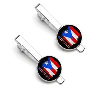 Fermacravatta vintage con bandiera di Porto Rico, per uomo, fermacravatta rotondo e gemelli, set per accessori di abbigliamento di lusso, 2 pezzi
