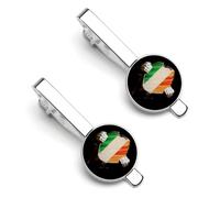 Fermacravatta vintage con bandiera irlandese strappata e rotta per uomo, fermacravatta rotondo e gemelli, set da 2 pezzi per accessori di abbigliamento di lusso - RE2DSA3