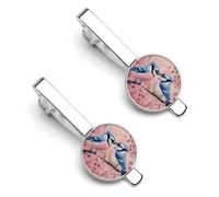 Fermacravatte da uomo con motivo ghiandaia azzurra, 2 pezzi, accessori classici per cravatta, clip in acciaio inossidabile