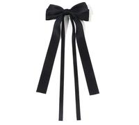 Fermagli Capelli Fiocco Solid Color Ribbon Double Bowknot Hair Clips For Women Girls Trendy Big Bow Long Tassel Silver Barrettes Pin Accessories(Black)