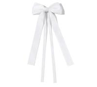 Fermagli Capelli Fiocco Solid Color Ribbon Double Bowknot Hair Clips For Women Girls Trendy Big Bow Long Tassel Silver Barrettes Pin Accessories(White)