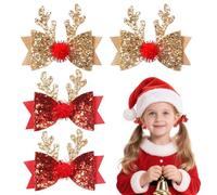 fermagli capelli Natale accessori 2 paia fiocchi rossi dorati clip renna con corna orecchie per capelli bambine donne feste natalizie cosplay regalo