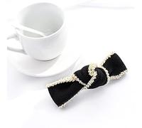 Fermagli for capelli, versione coreana della piccola forcina fresca con fiocco nero, nastro perlato, clip for coda di cavallo femminile, Xiaoxiangfeng forcina for la testa posteriore(Beige pierced bea