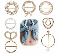 Fermagli per Anelli di Sciarpa con Strass di Perle, 8PCS Glitter Magliette Fermagli per Cravatte, Eleganti Fibbie Sciarpe Fibbia Fermagli per Bottoni Annodati ad Angolo per Donne e Ragazze - G