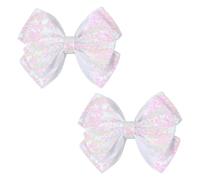 Fermagli per capelli a doppio strato da 15,2 cm, con paillettes, per ragazze, con fiocco a coccodrillo, confezione da 2, ideali per acconciature per bambini e occasioni speciali, colore: bianco